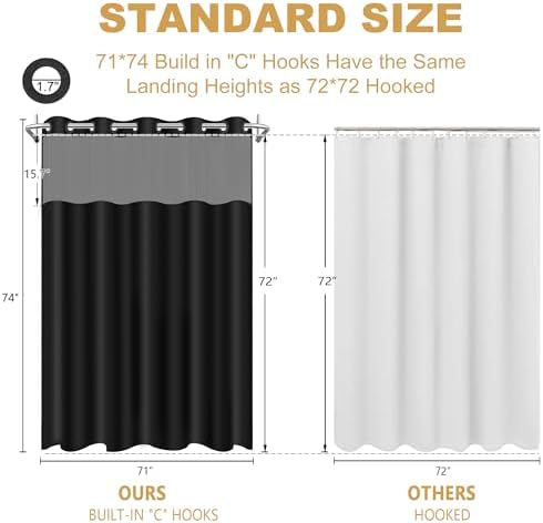 Wyljljy No Hook Shower Curtain Set with Mesh Window