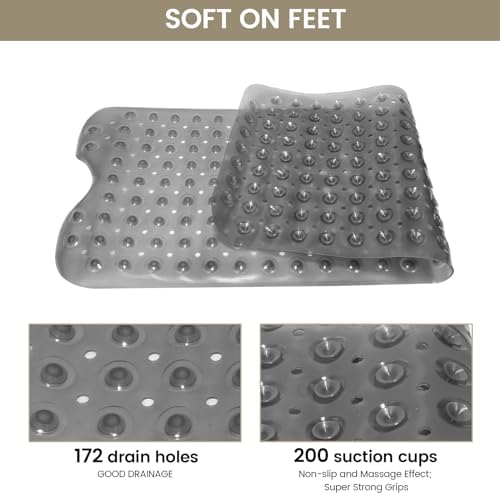 Carvmpin 40x16 Inch Non-Slip Bath Mat with Suction Cups and Drain Holes