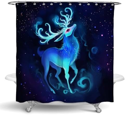 OXJOIIS Galaxy Starry Sky Christmas Elk Moose Shower Curtain with 12 Hooks
