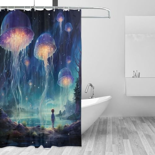Blue Jellyfish Shower Curtain Set with 12 Hooks 72x72in