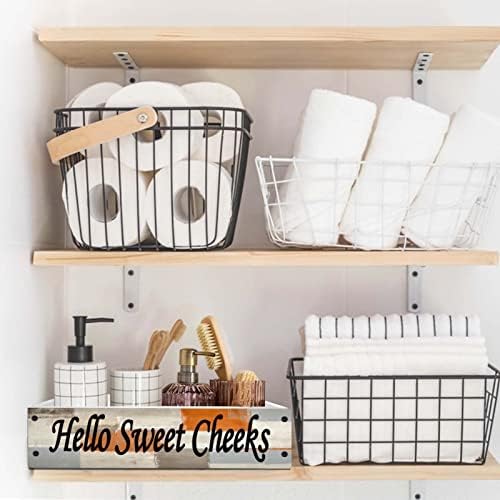Lnond Rustic Wooden Toilet Paper Basket with Handles Orange