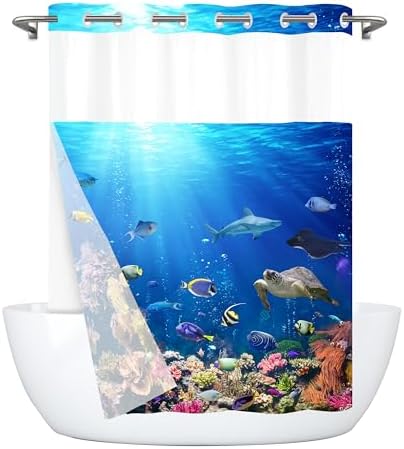 Mimihome No Hook Shower Curtain with Snap Liner Ocean Blue 71x74 Inches 1