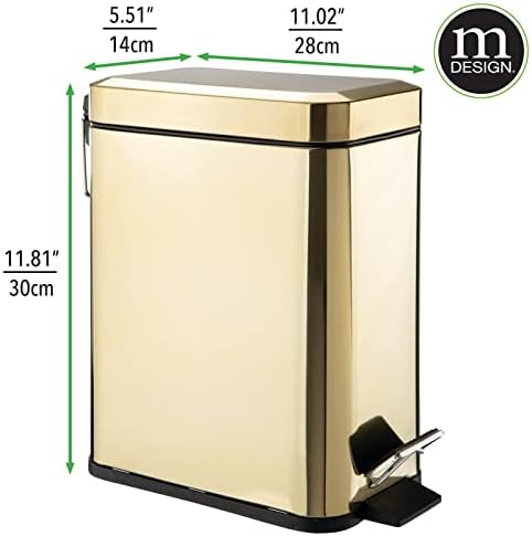 mDesign Metal Toilet Brush with Holder and Step Pedal Trash Can Set