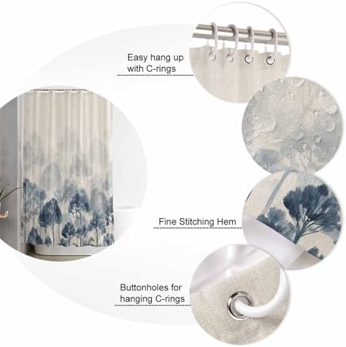 Blue Forest Bathroom Set with Shower Curtain and Rug