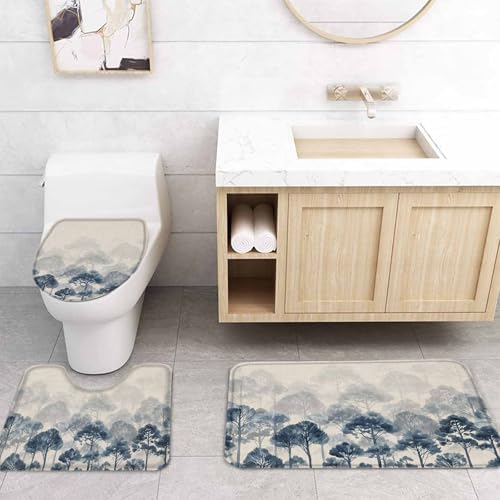 Blue Forest Bathroom Set with Shower Curtain and Rug