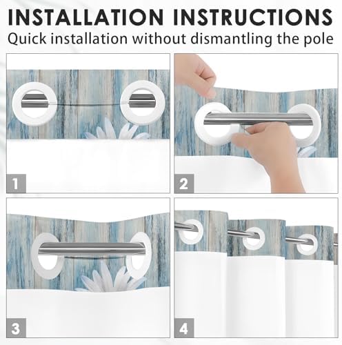 Nesphy No Hook Blue Daisy Shower Curtain Set