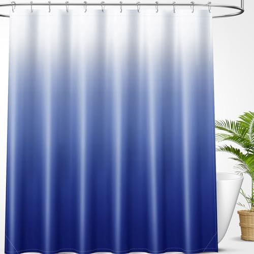 OLANLY Luxury Royal Blue Ombre Shower Curtain Set with 12 Hooks 72x72 Inches