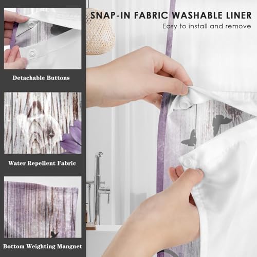 Nesphy Purple Flower Shower Curtain Set with Snap Lining 1