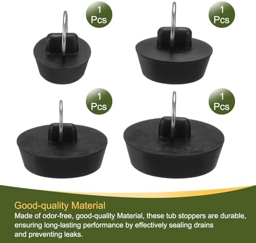 Uxcell 4Pcs Drain Stoppers with Hanging Ring - 4 Sizes Black