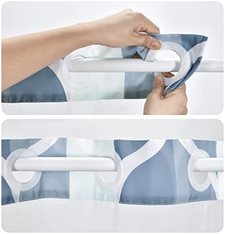Yiatn No Hook Dark Blue Double Shower Curtain with Mesh Top Window