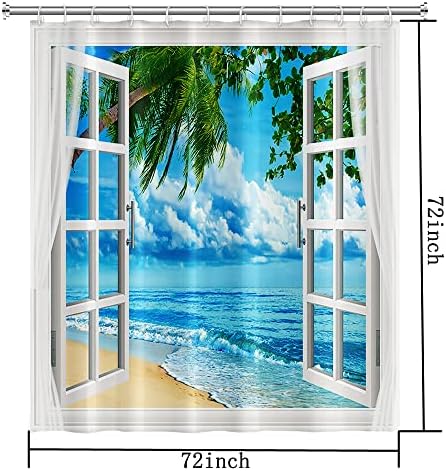 Tropical Beach Shower Curtain with Hooks 72x72 Inch