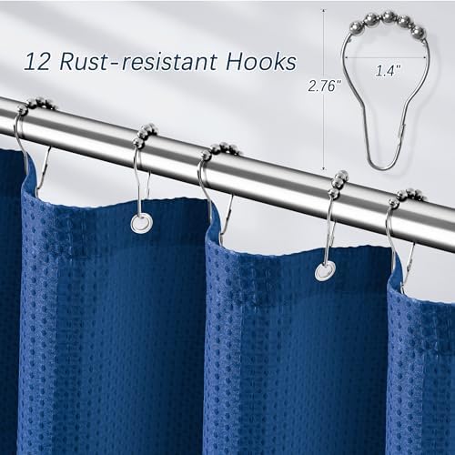 PANGSINNE Classic Blue Waffle Shower Curtain with 12 Hooks
