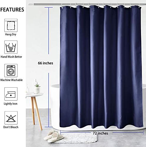 AooHome 72x66 Inch Navy Blue Shower Curtain Liner with Hooks and Weighted Hem