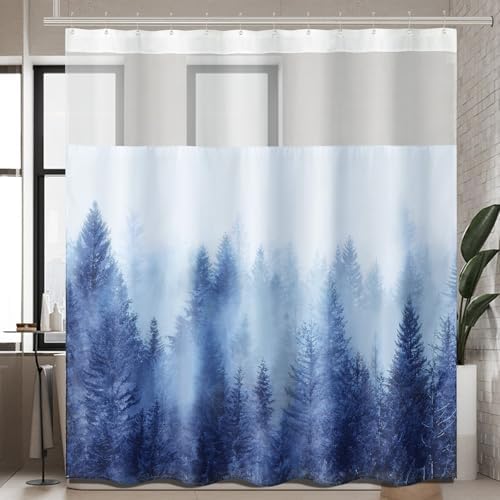 ORTIGIA Misty Forest Shower Curtain Set with Liner and Hooks 1