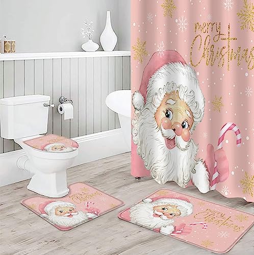ZOE GARDEN Pink Santa Christmas Bathroom Set