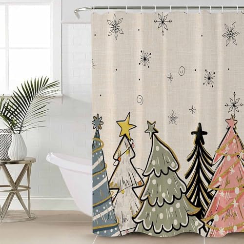 ZOE GARDEN 72x84 Winter Christmas Tree Shower Curtain Set with Hooks