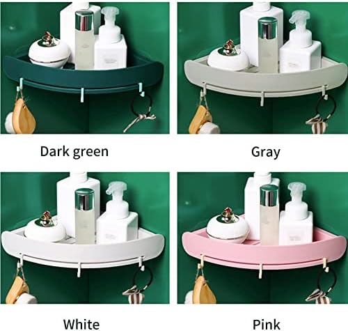 Light Gray Corner Shower Shelf with Hooks and Capacity