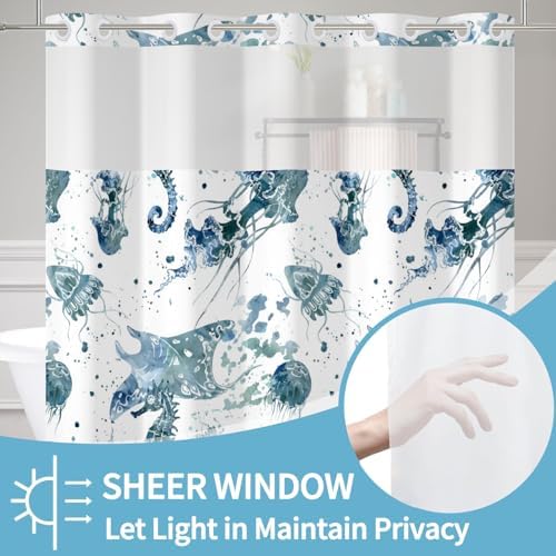 No Hook Shower Curtain with Snap Liner Set 71x74 Inch