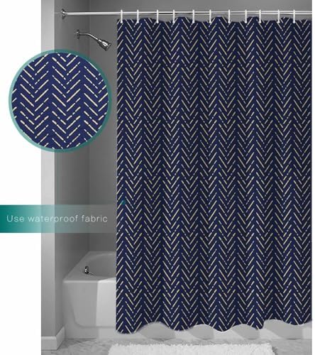 ZOE GARDEN Navy Blue Gold Striped Shower Curtain Set 1