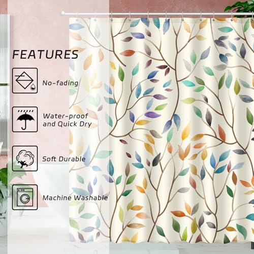Boho Floral Shower Curtain with 12 Hooks 72x72 Inches
