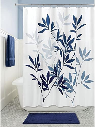 InterDesign Leaves Botanical Shower Curtain 72x72 White Blue