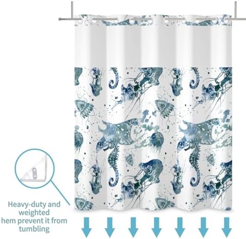 No Hook Shower Curtain with Snap Liner Set 71x74 Inch
