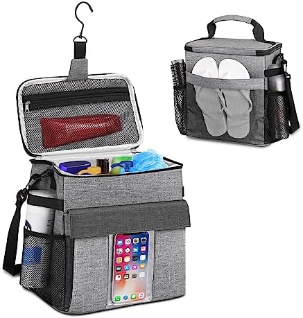 SKYREH Portable Shower Caddy Tote Bag with Shoes and Phone Compartment Gray