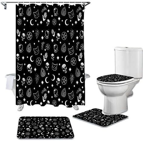 Uphome Black Bath Mat with Gothic Skull Moon Print