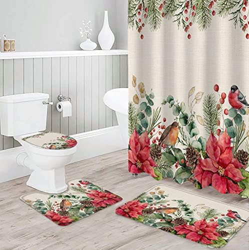 ZOE GARDEN Rustic Christmas Poinsettia Bathroom Set 1
