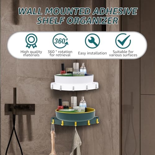 2PCS No Drill Corner Shower Caddy with Hooks
