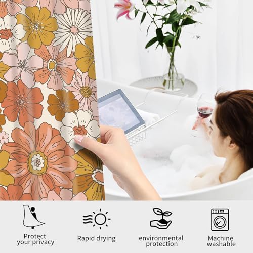BAUCIWLD Retro Boho Flower Shower Curtain Set with 12 Hooks 1