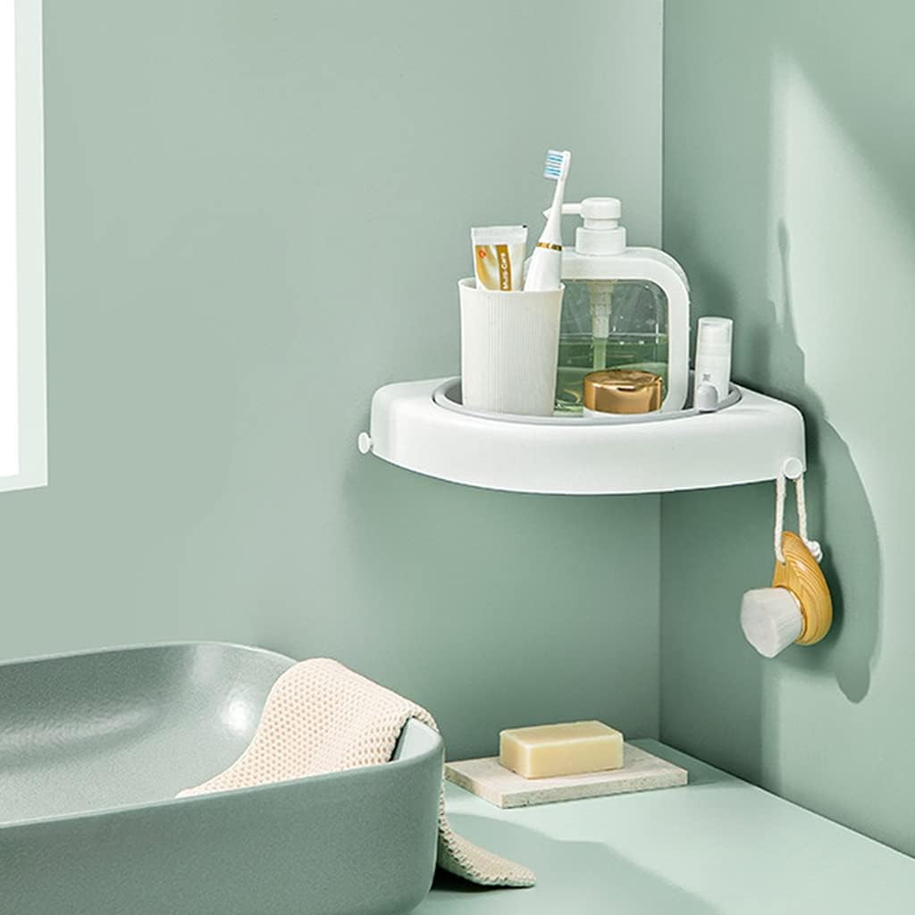 WISHNYMPH Wall-Mounted Rotating Shelf with Hooks Pink