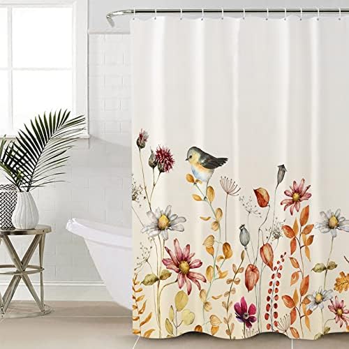 ZOE GARDEN Fall Flower Bird Bathroom Set with Curtain and Rug
