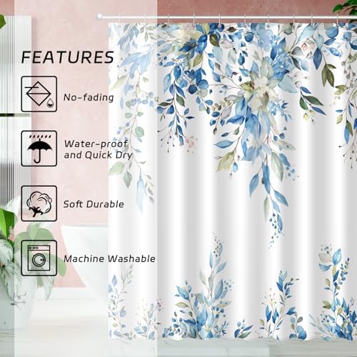 Blue Green Eucalyptus Leaves Shower Curtain Set