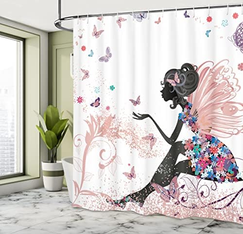 Ambesonne Fantasy Shower Curtain Set with Hooks 69x70 Blush Black