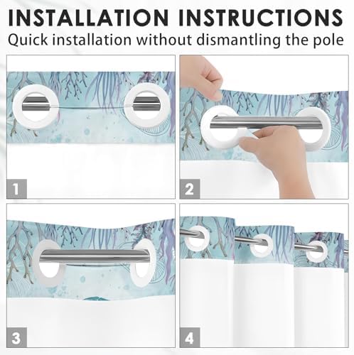 Nesphy No Hook Sea Turtles Shower Curtain Set