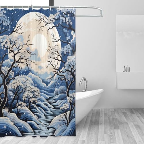 White Flower Tree Shower Curtain Set with 12 Hooks 72x72in