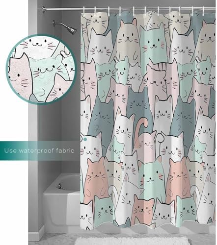 ZOE GARDEN Cartoon Cat Shower Curtain Set with Hook