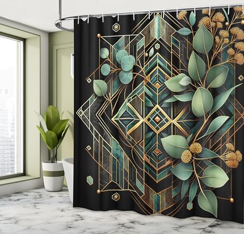 Ambesonne Eucalyptus Leaves Shower Curtain Set - 69x70 Black Laurel Green Amber