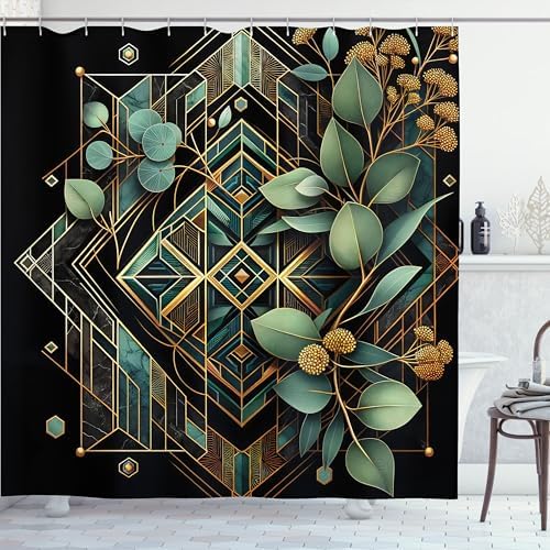 Ambesonne Eucalyptus Leaves Shower Curtain Set - 69x70 Black Laurel Green Amber