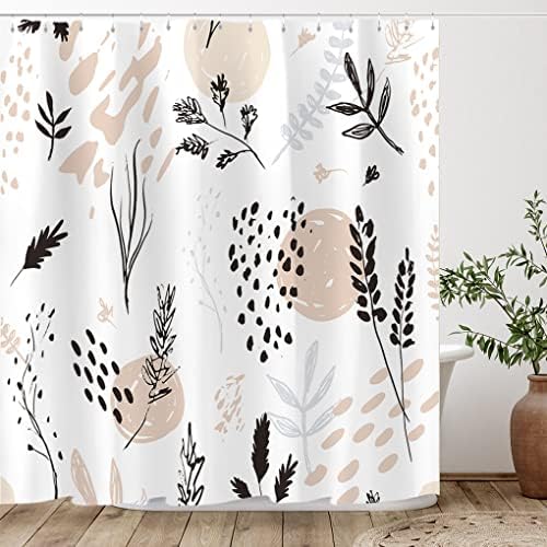 Tititex Abstract Botanical Shower Curtain Set 70x70 Inch Waterproof with 12 Hooks