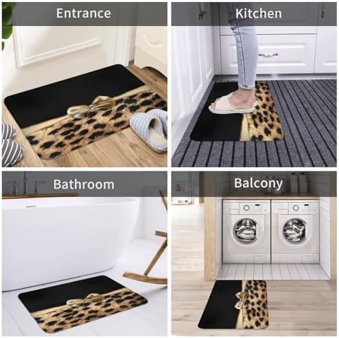 Uphome Leopard Print Bath Mat - Slip Resistant Washable 75x45cm