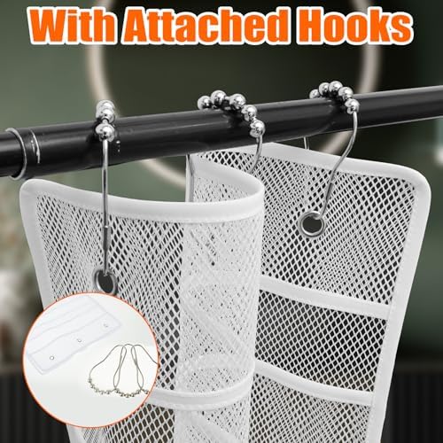 7 Pockets Mesh Shower Caddy with Hooks for Fast Dry Storage