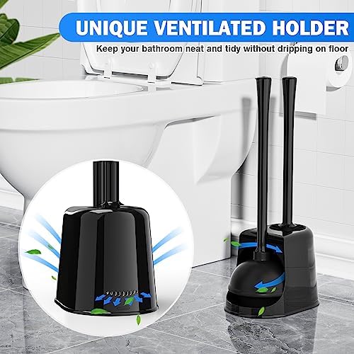 Trenti Toilet Plunger and Brush Set with Holder 2 Pack Black