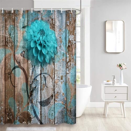 JAWO Teal Dahlia Small Shower Curtain Set