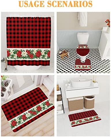 ZOE GARDEN Poinsettia Bathroom Set with Shower Curtain Rug and Hooks