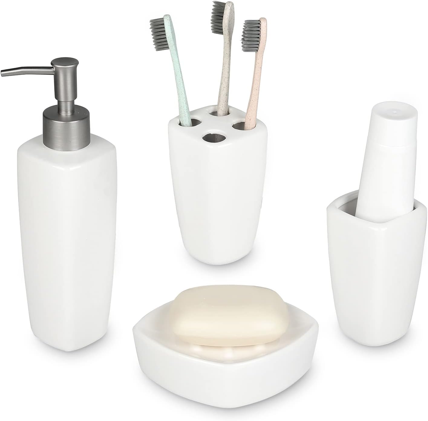 MyGift 4-Piece Ceramic Bathroom Accessory Set