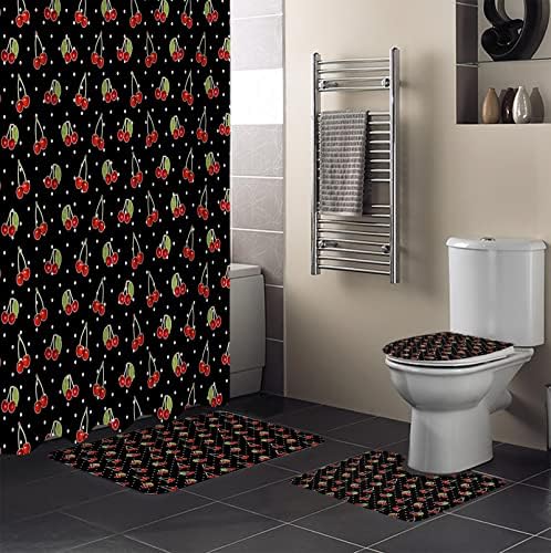 ZOE GARDEN Cherry Bathroom Set with Curtain Rug and Hooks