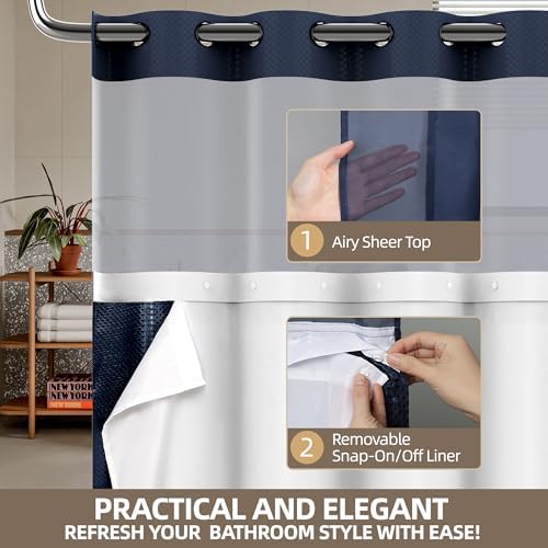 Numwot Dark Blue Shower Curtain Set with Snap-in Liner
