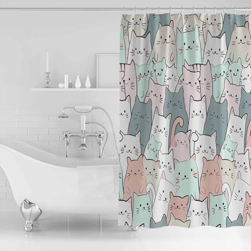 ZOE GARDEN Cartoon Cat Shower Curtain Set with Hook